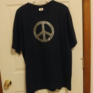 Navy T-Shirt With Peace Sign Beading 2X NEW